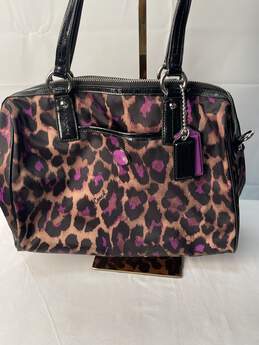 Certified Authentic Coach Cheetah Print w/Purple Accents Hand Bag w/Crossbody Strap