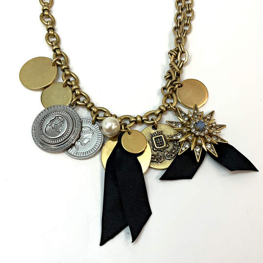 Designer J. Crew Gold-Tone Rhinestone Coin Statement Necklace w/ Dust Bag image number 4