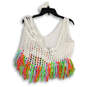 NWT Womens White Crochet Sleeveless Wide Strap Fringe Crop Top Size S image number 3