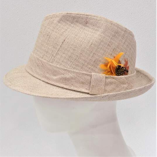 VTG Dobbs Fifth Avenue Men's Sandy Beige Tweed Fedora Hat w/ Feather Detail SZ 7 1/8 image number 3