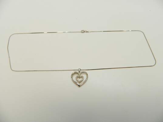 14K White Gold Diamond Accent Double Heart Pendant Necklace 3.6g image number 3