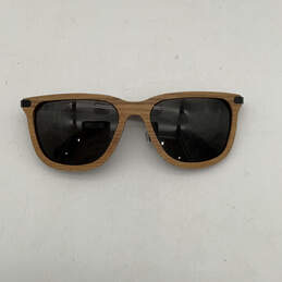 Unisex Brown Wooden Full-Rim Frame Black Lens Classic Square Sunglasses