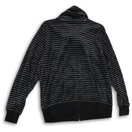 Womens Black Gray Striped Long Sleeve Cowl Neck Full-Zip Sweater Size 1X alternative image
