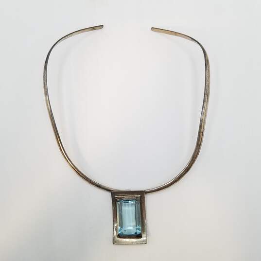 Sterling Silver Light Blue Glass Pendant Flat Choker 35.7g image number 4