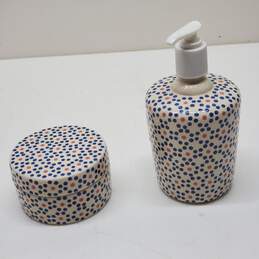 Set of Bathroom Ceramics Soap Pump and Small Lidded Container