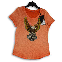 NWT Womens Orange Heather Scoop Neck Short Sleeve Pullover T-Shirt Size M