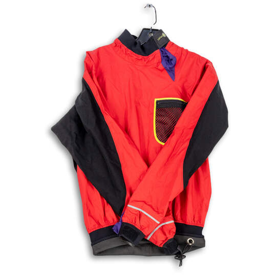 Mens Red Black Long Sleeve Pullover Windbreaker Jacket Size Large image number 1