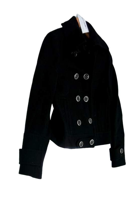 Womens Black Wool Long Sleeve Button Front Peacoat Jacket Size Small image number 5