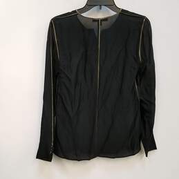 Womens Black Silk Blend Davidson Long Sleeve Piped Blouse Top Size X-Small alternative image