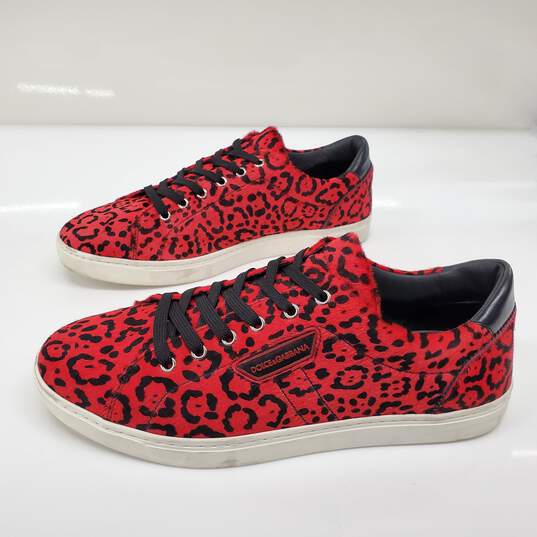 Dolce & Gabbana Men's Pony Fur Red Leopard Print Sneakers Size 9 w/COA image number 1