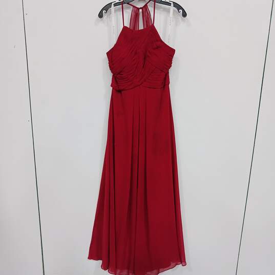 Womens Red Sleeveless Halter Neck Spaghetti Strap Maxi Dress Size A8 image number 1