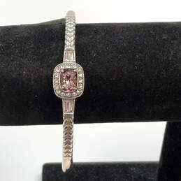 Designer Brighton Silver-Tone Pink Crystal Cut Stone Hinged Bangle Bracelet