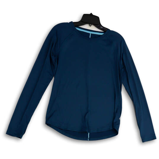 Buy the Womens Blue Round Neck Thumbholes Long Sleeve Pullover T-Shirt Size  Small