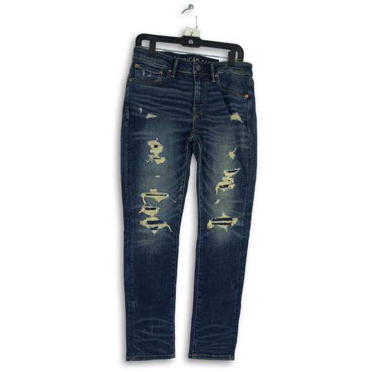 NWT American Eagle Womens Blue Denim Airflex + Distressed Skinny Jeans Sz 31/30 image number 1