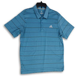 Mens Blue Striped Spread Collar Short Sleeve Golf Polo Shirt Size Large