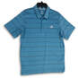 Mens Blue Striped Spread Collar Short Sleeve Golf Polo Shirt Size Large image number 1