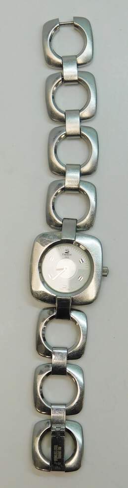Tissot 1853 T020109A Silvertone Stainless Steel Sapphire Crystal Open Circle Squares Strap Ladies Watch 72.8g