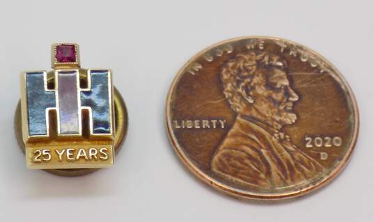 10K Gold Ruby & Enamel Accented IH International Harvester 25 Years Service Pin 1.2g image number 3