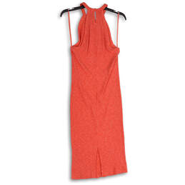NWT Womens Pink Ribbed Sleeveless Halter Neck Midi Sheath Dress Size Large alternative image