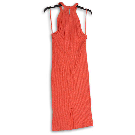 NWT Womens Pink Ribbed Sleeveless Halter Neck Midi Sheath Dress Size Large image number 2