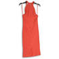 NWT Womens Pink Ribbed Sleeveless Halter Neck Midi Sheath Dress Size Large image number 2