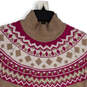 Womens Tan Pink Fair Isle Long Sleeve Mock Neck Pullover Sweater Size Small image number 3