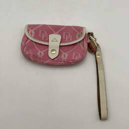 Womens Pink White Signature Print Snap Fashionable Wristlet Wallet