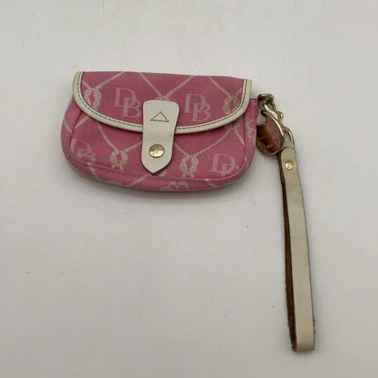 Womens Pink White Signature Print Snap Fashionable Wristlet Wallet image number 1