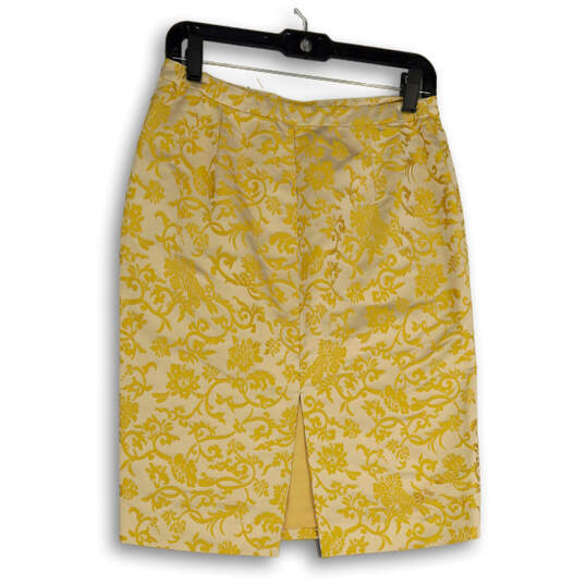 Womens Yellow Floral Elastic Waist Pull-On Straight & Pencil Skirt Size 2 image number 2