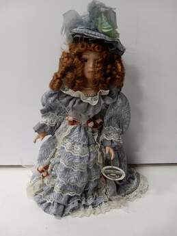 Collectable Memories Red_Haired Blue Eyed Blue/White Dress Porcelain Doll