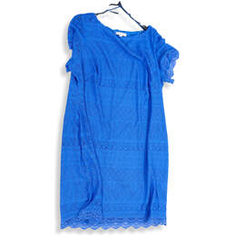NWT Womens Blue Lace Short Sleeve Knee Length Shift Dress Size 18W
