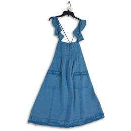 Anthropologie Womens Blue Denim Flutter Sleeve Button Front Fit & Flare Dress S