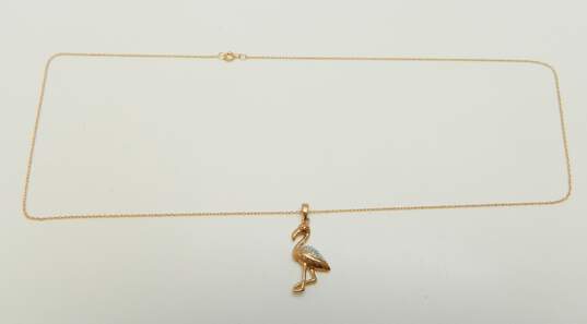 10K Rose Gold Diamond Accent Flamingo Pendant Necklace 1.9g image number 3