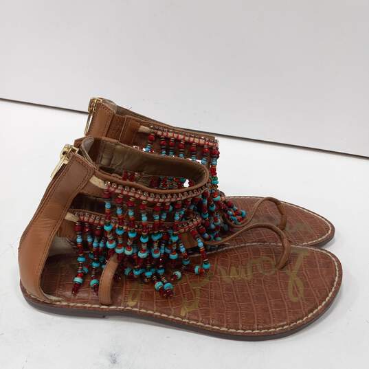 Sam Edelman Ladies Brown Leather Beaded Tassel Sandals Size 8.5 image number 2