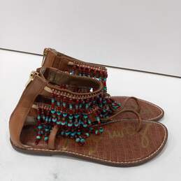 Sam Edelman Ladies Brown Leather Beaded Tassel Sandals Size 8.5 alternative image