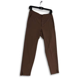 Womens Brown Flat Front Elastic Waist Pockets Pull-On Ankle Pants Size 4