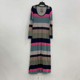 NWT Womens Multicolor Striped Scoop Neck Long Sleeve Maxi Dress Size Large