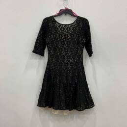 Womens Black Lace 3/4 Sleeve Round Neck Back Zip Fit & Flare Dress Size 4