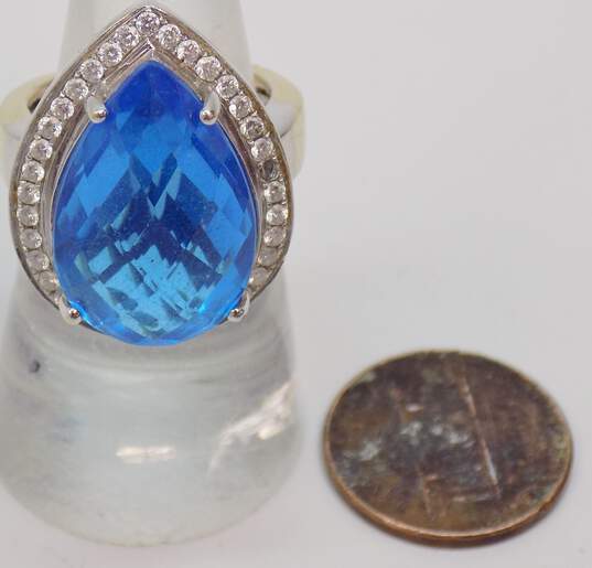 18K White Gold Faceted Blue Topaz & Cubic Zirconia Ring 14.4g image number 2
