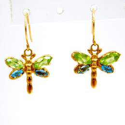 14K Gold Peridot & Blue Spinel Faceted Marquise Dragonfly Drop Earrings 1.2g alternative image
