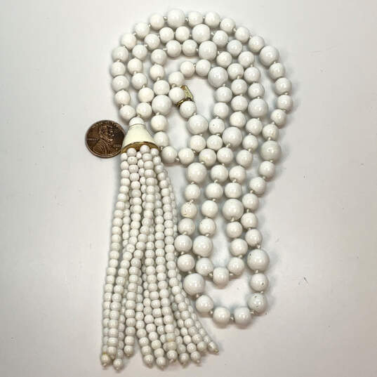Designer Kenneth Jay Lane Gold-Tone White Beaded Tassel Pendant Necklace image number 3