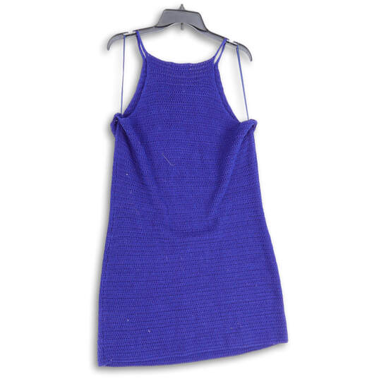 NWT Womens Blue Crochet Knit V-Neck Sleeveless Pullover Mini Dress X-Large image number 2