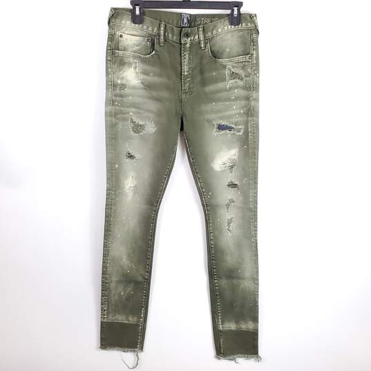 PRPS Men Olive Green Distressed Skinny Jeans Sz 32 image number 1