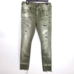 PRPS Men Olive Green Distressed Skinny Jeans Sz 32