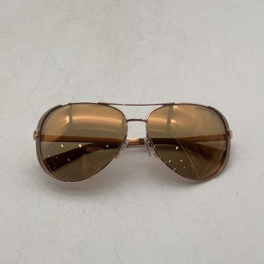 Womens Pink Frame Gold Lens Chelsea 5004 Brown Aviator Sunglasses With Case image number 2