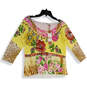 NWT Womens Multicolor Floral Beaded Scoop Neck Pullover Blouse Top Size M image number 1
