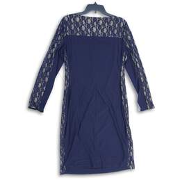 CHAPS Womens Navy Blue Lace Round Neck Long Sleeve Sheath Dress Size XL alternative image