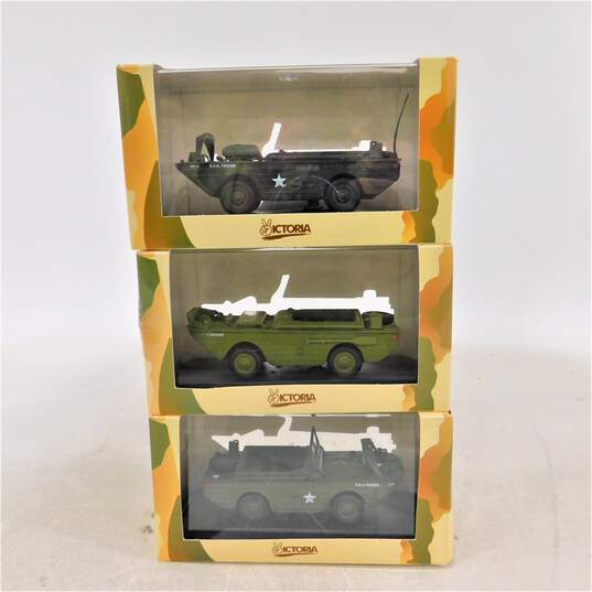 3 Victoria US & British Army Jeeps 1/43 Diecast Models image number 1