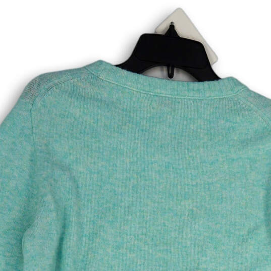 Womens Green Knitted Side Slit Crew Neck Long Sleeve Pullover Sweater Sz M image number 4