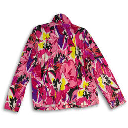 Womens Pink Yellow Floral Long Sleeve Sequin Full-Zip Jacket Size Large alternative image